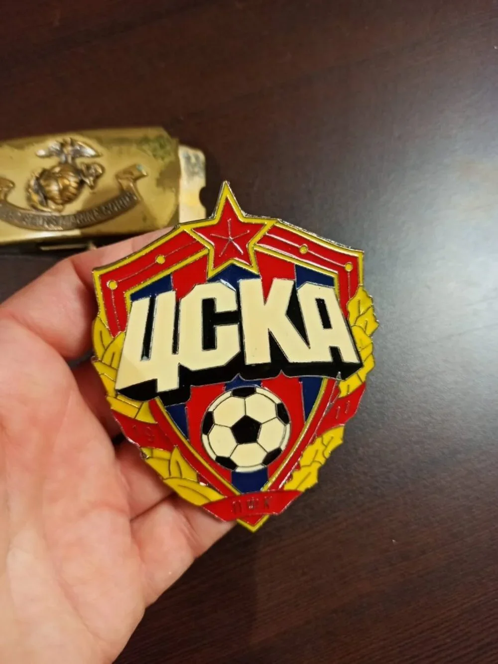 Vintage 3-piece collectible belt buckle lot featuring military, Soviet/Russian